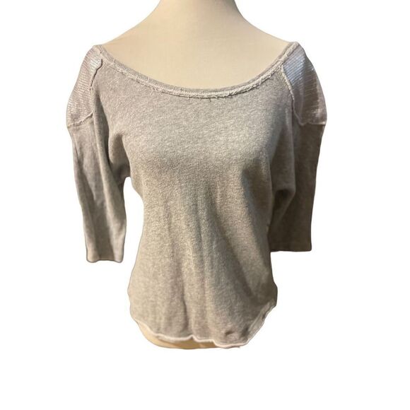 Xhilaration Gray W/ Sequins 3/4in Sleeves 100% Cotton Lightweight Stylish Fringe - Picture 3 of 9
